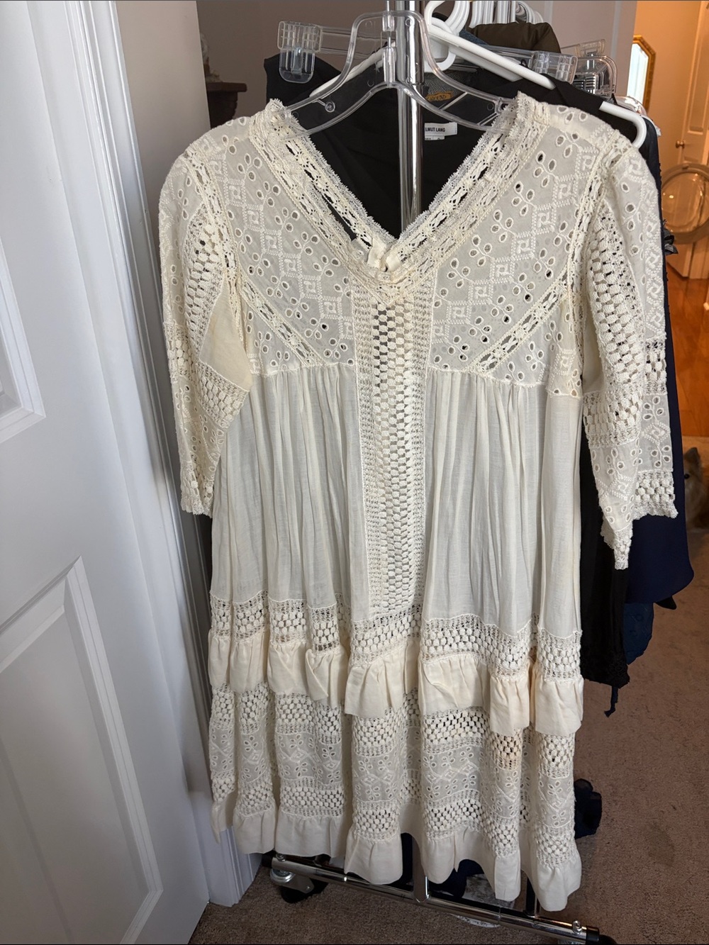 BCBGMaxAzria Cream Crochet Midi Dress
